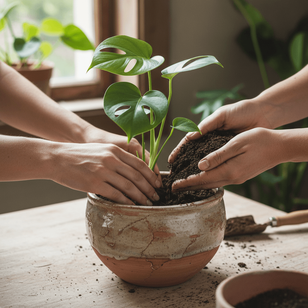 Pothos plant with cascading green leaves in ceramic pot